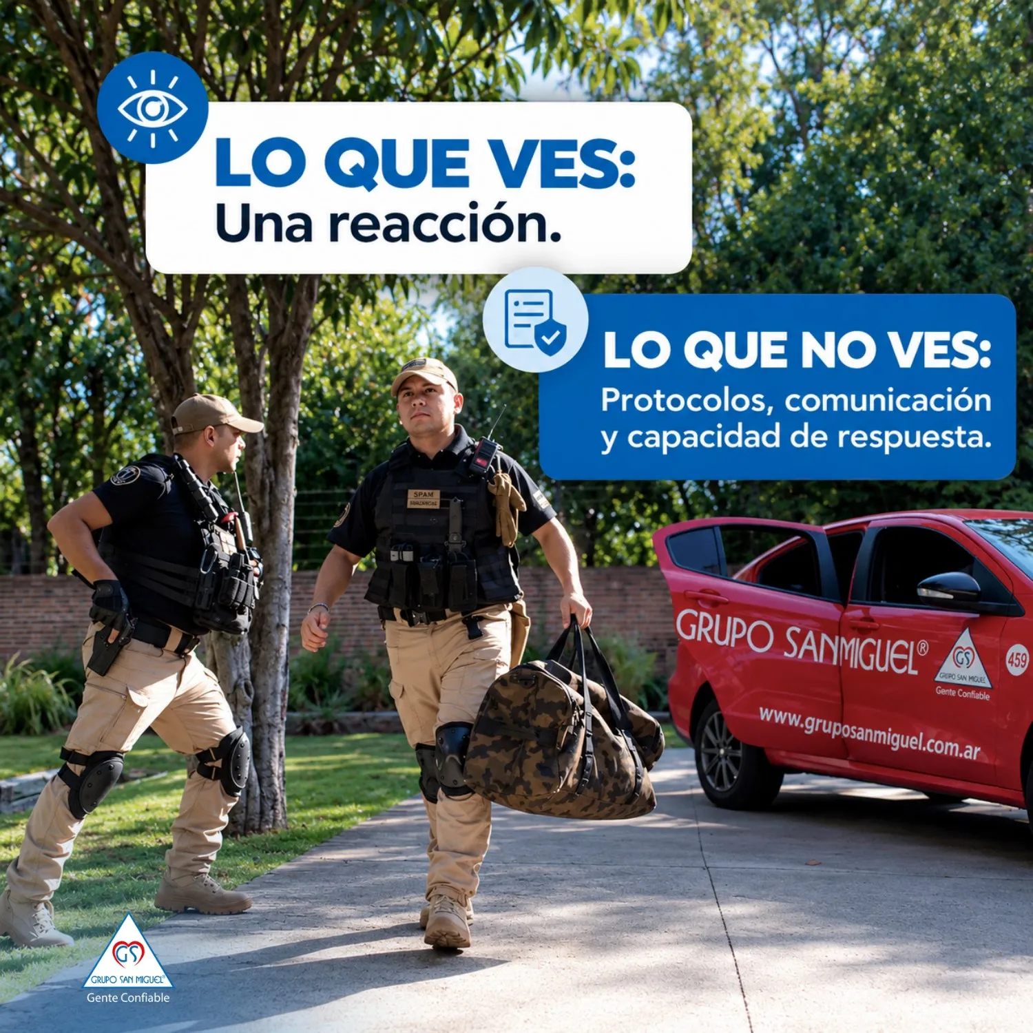 Equipo de reacción junto a un móvil de Grupo San Miguel
